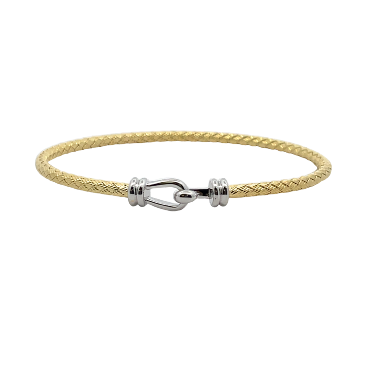 ELLE TEXTURED BANGLE WITH HOOK CLOSURE; GOLD TONE/SILVER