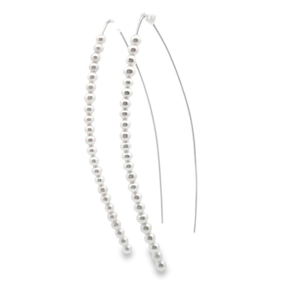 WHITE FRESHWATER CULTURED PEARLS FISH-HOOK EARRINGS; STERLING SILVER