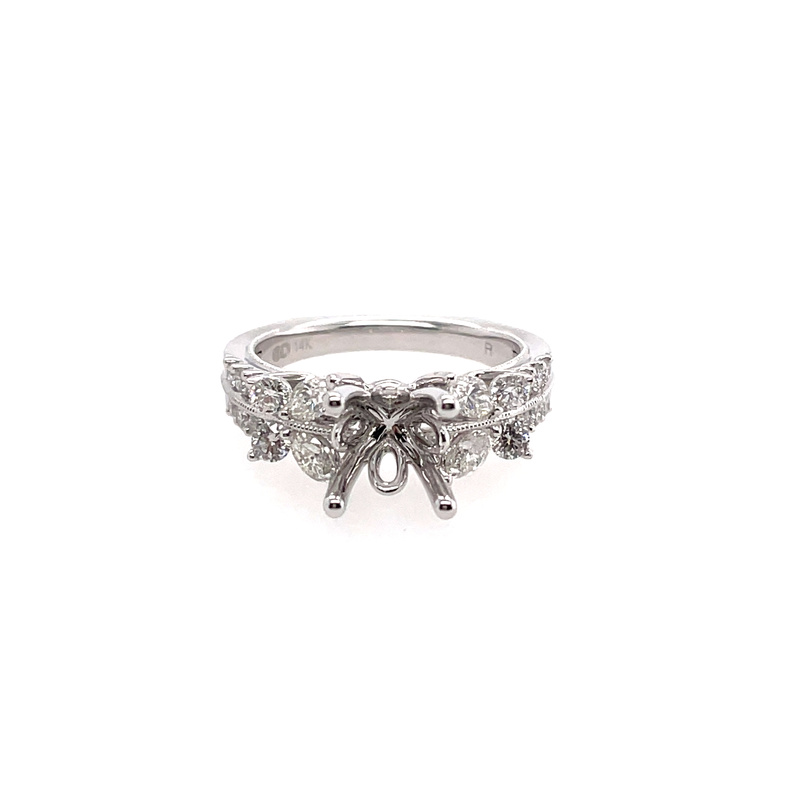 .95CTW DIAMOND ENGAGEMENT 2-ROW SHANK ENGAGEMENT RING SEMI MOUNTING CONTAINING: 4 MARQUISE DIAMONDS "BUTTERFLY" ACCENT + 16 ROUND DIAMONDS; 14KW