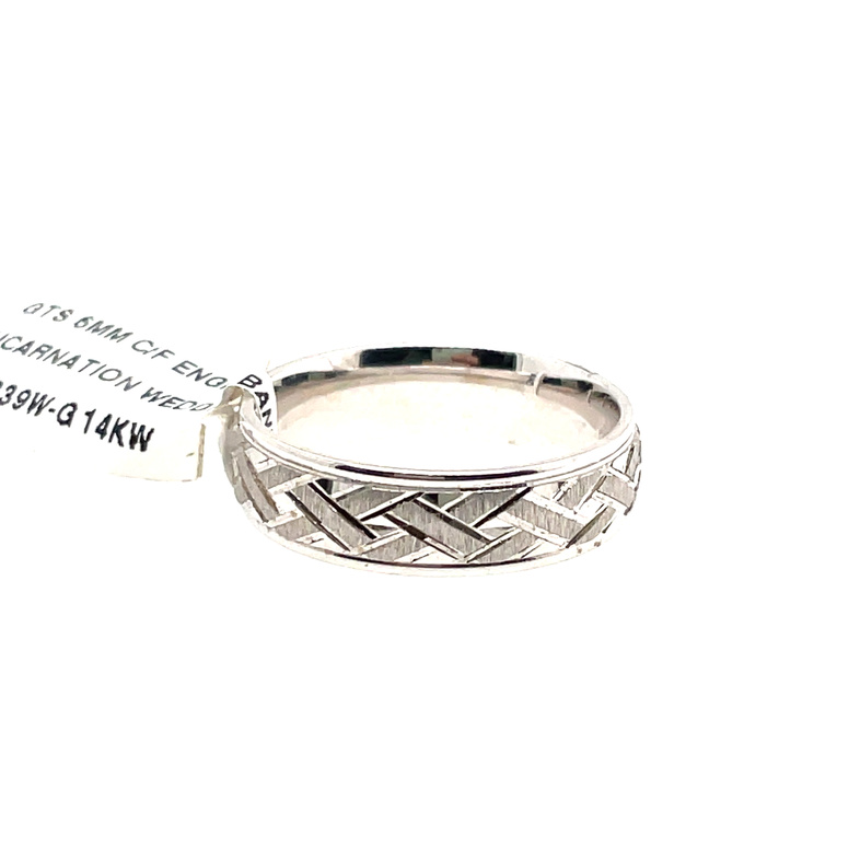GTS 6MM COMFORT-FIT ENGRAVED INCARNATION WEDDING BAND; 14KW