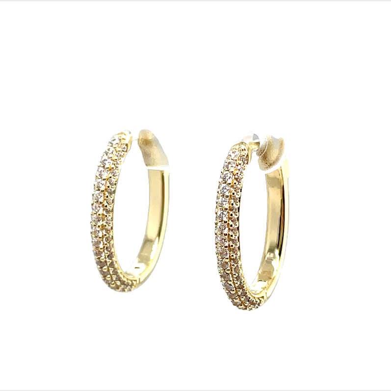 ELLE PAVE CZ OVAL HOOP EARRINGS; YELLOW GOLD PLATE
