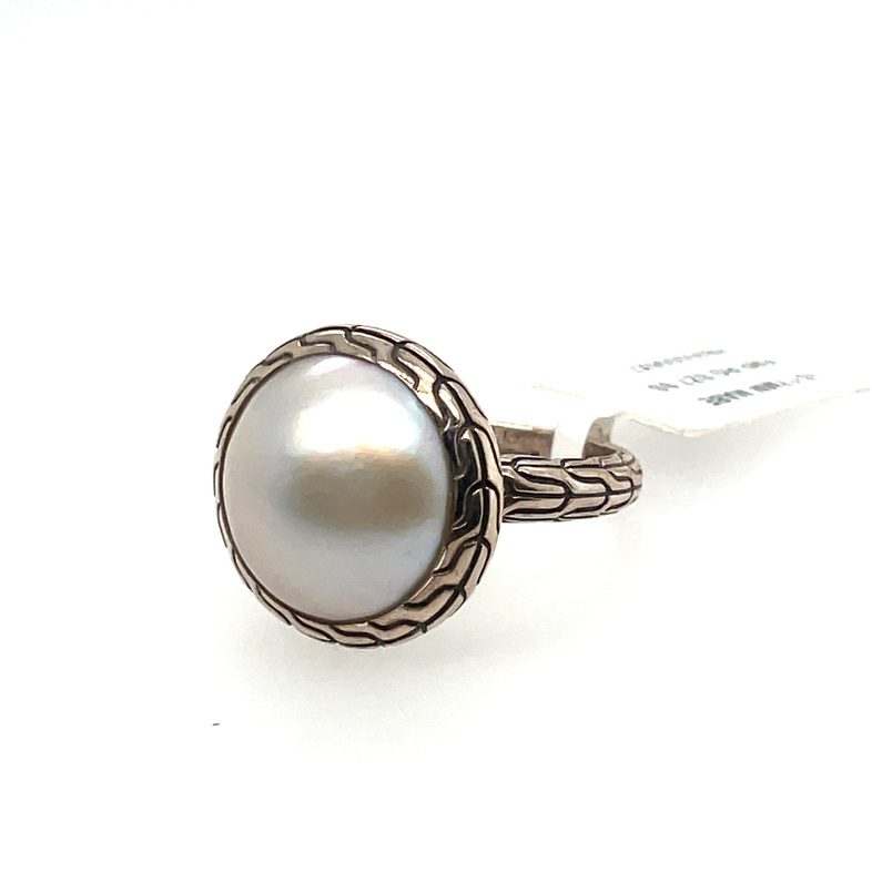 JOHN HARDY CLASSIC CHAIN 16-17MM MABE FRESHWATER PEARL RING; SZ 7; SILVER