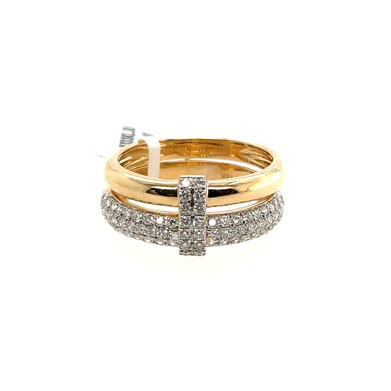 LDS .61CTW PAVE DIAMOND & PLAIN GOLD BAND ATTACHED WITH A DIAMOND PAVE BAR RING CONTAINING: 68 ROUND DIAMONDS; 14KY