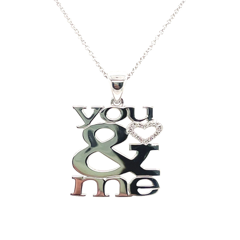 LDS SUPER MAN-MADE LAB CREATED YOU & ME DIAMOND PENDANT/CHAIN CONTAINING: 14 ROUND DIAMONDS; .06CTW; SILVER CHAIN INCLUDED