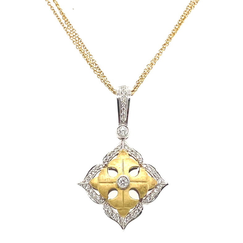 CHARLES KRYPELL PASTEL QUATREFOIL SHAPE TT PENDANT/TRIPLE CHAIN CONTAINING: 50 ROUND DIAMONDS; .35CTW; H-I; VS2-SI1; 18KW/Y CHAIN INCLUDED