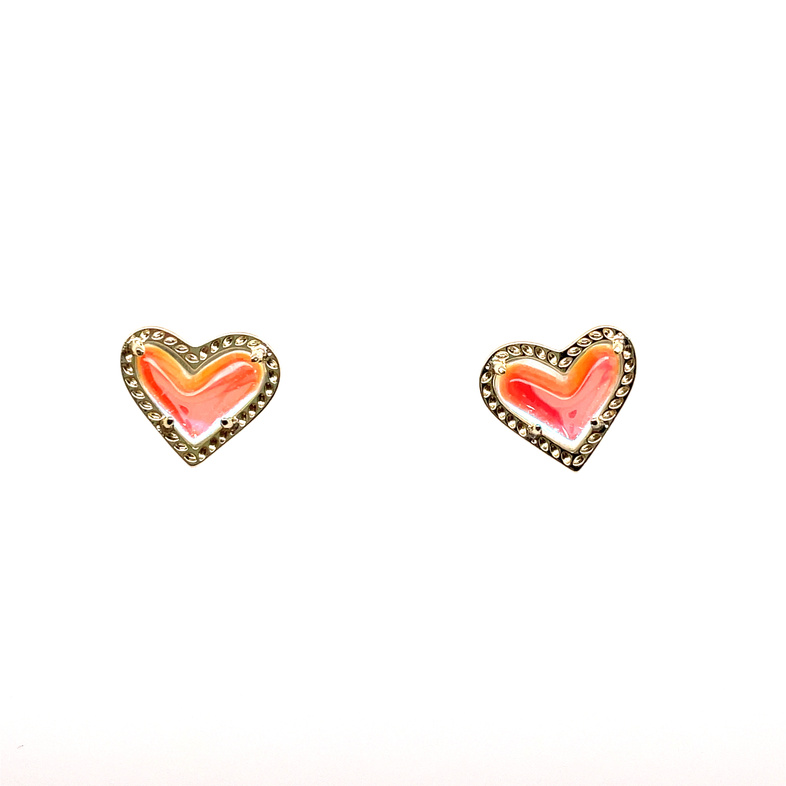 KENDRA SCOTT ARI HEART DICHROIC GLASS GOLD TONE STUD EARRINGS