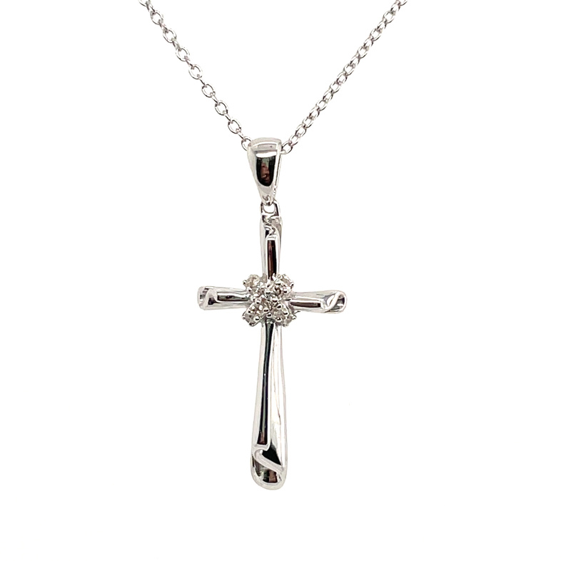 LDS 0.05CTW DIAMOND CROSS PENDANT/CHAIN CONTAINING: 9 ROUND DIAMONDS; STERLING SILVER CHAIN INCLUDED