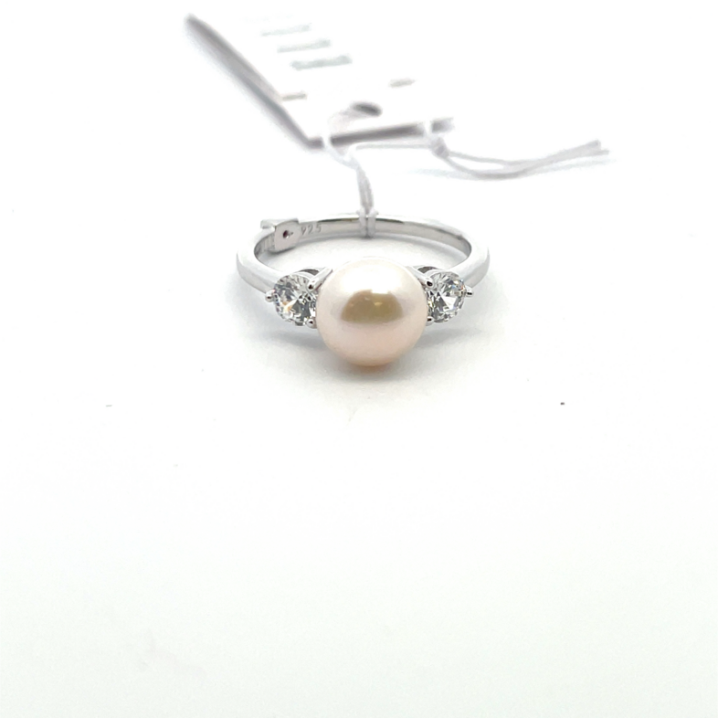 ELLE 1 8-8.5MM PEARL + 2 4MM CZ RING; SILVER