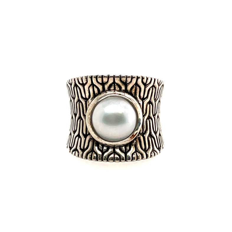 JOHN HARDY CLASSIC CHAIN 10-10.5MM MABE FRESHWATER PEARL RING; SZ 7; SILVER