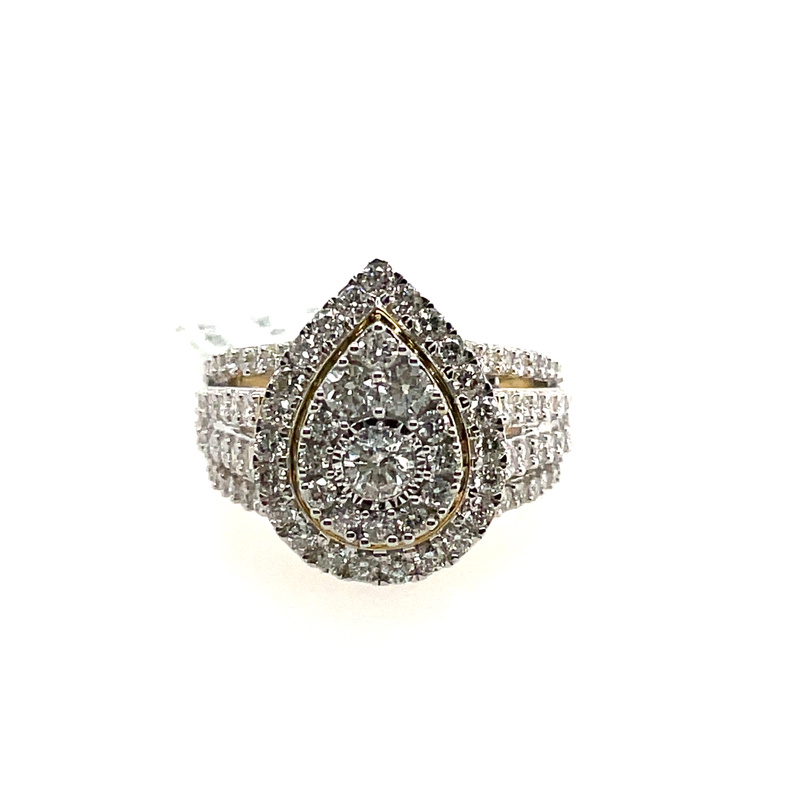 2.00CTW PEAR SHAPE HALO RING WITH 100 RD DIAMONDS 10Y