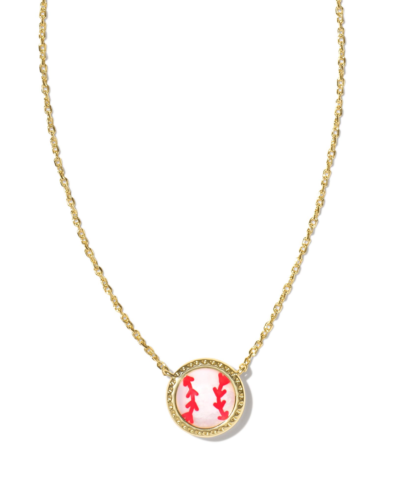 KENDRA SCOTT IVORY MOTHER OF PEARL BASEBALL GOLD TONE SHORT PENDANT NECKLACE