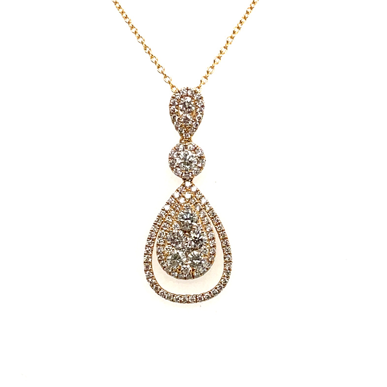 LE VIAN 1.02CTW DOUBLE PEAR AND ROUND CLUSTER DROP PENDANT/CHAIN CONTAINING: 105 ROUND DIAMONDS; 14KY CHAIN INCLUDED