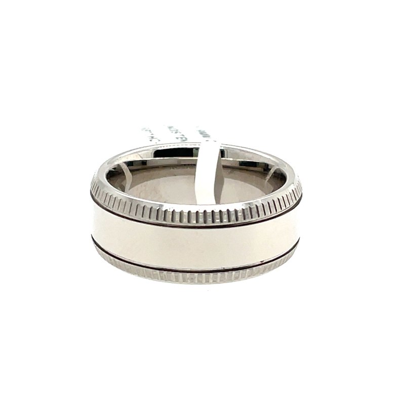 ARTCARVED GENTS 9MM COMFORT FIT WHITE TUNGSTEN BAND FLUTED EDGE BAND; SIZE 10
