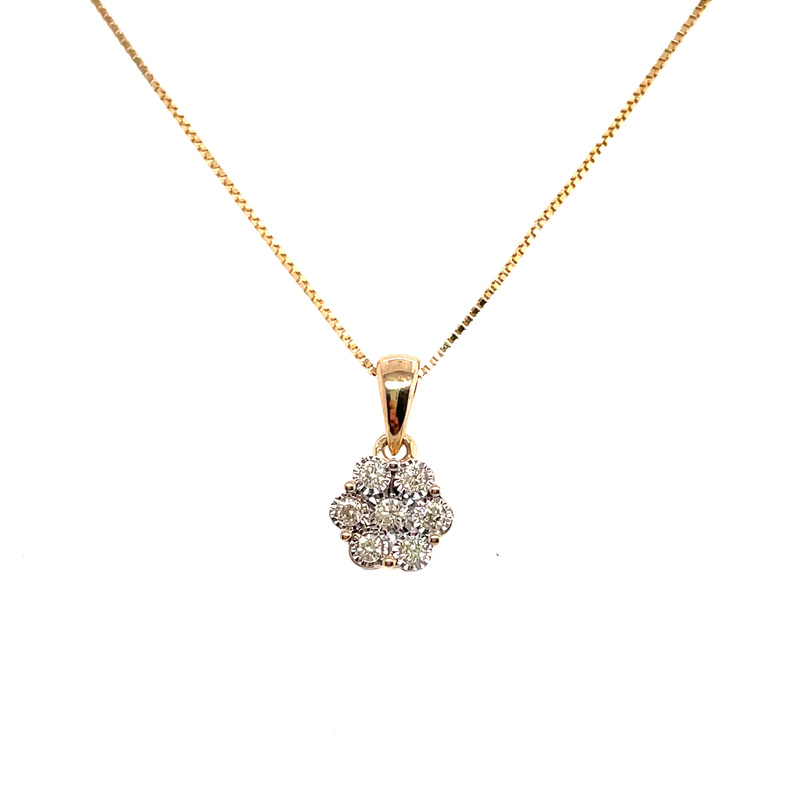.10CTW DIAMOND ROUND CLUSTER PENDANT/CHAIN CONTAINING: 7 ROUND DIAMONDS; 10KY CHAIN INCLUDED