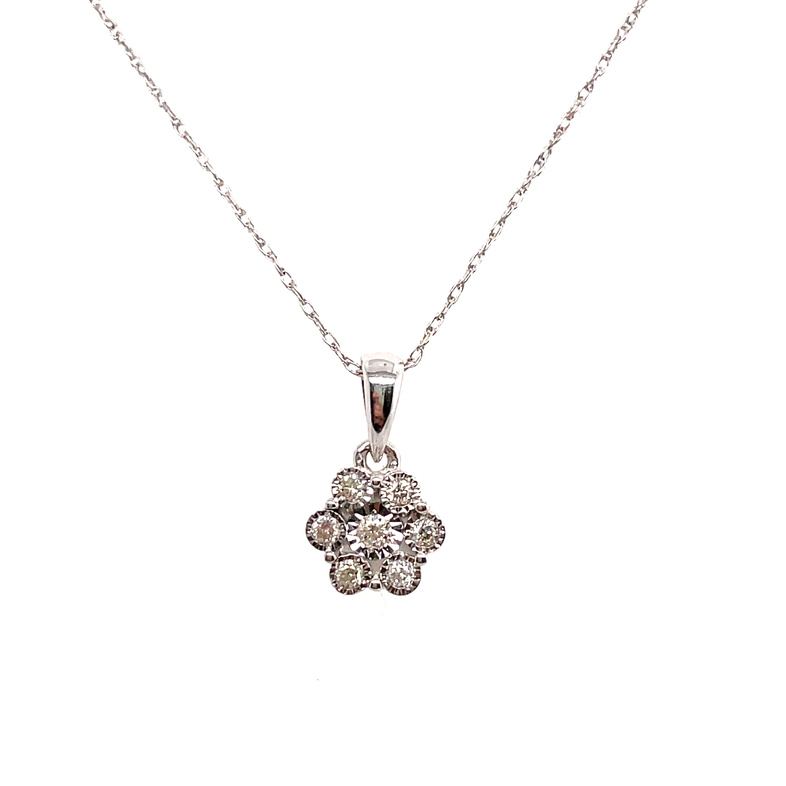 .10CT DIAMOND ROUND CLUSTER PENDANT/CHAIN CONTAINING: 7 ROUND DIAMONDS; 10KW CHAIN INCLUDED