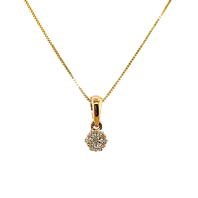 .10CTW DIAMOND ROUND CLUSTER PENDANT/CHAIN CONTAINING: 7 ROUND DIAMONDS; 10KY CHAIN INCLUDED