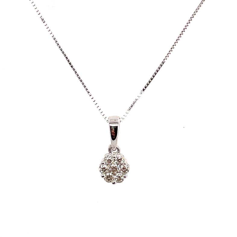 .22CTW DIAMOND ROUND CLUSTER PENDANT/CHAIN CONTAINING: 7 ROUND DIAMONDS; 10KW CHAIN INCLUDED