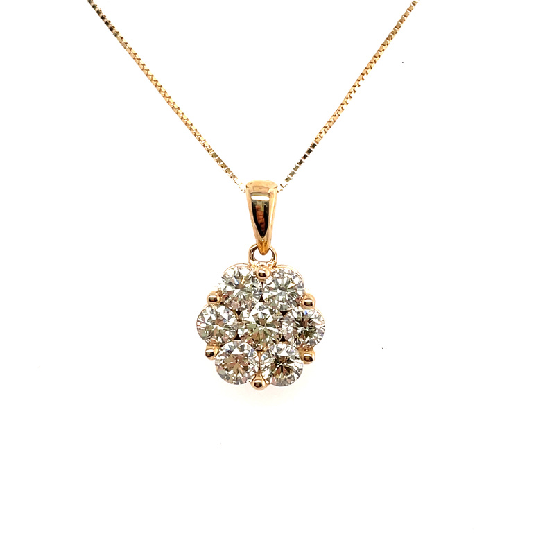 1.50CTW DIAMOND ROUND CLUSTER PENDANT/CHAIN CONTAINING: 7 ROUND DIAMONDS; 10KY CHAIN INCLUDED