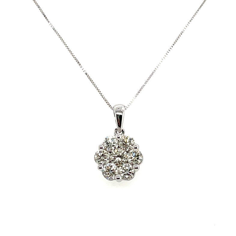 1.50CTW DIAMOND ROUND CLUSTER PENDANT/CHAIN CONTAINING: 7 ROUND DIAMONDS;10KW CHAIN INCLUDED