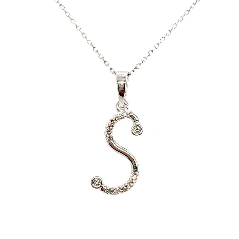 0.09CTW DIAMOND INITIAL S PENDANT/CHAIN CONTAINING: 12 ROUND DIAMONDS; 10KW CHAIN INCLUDED