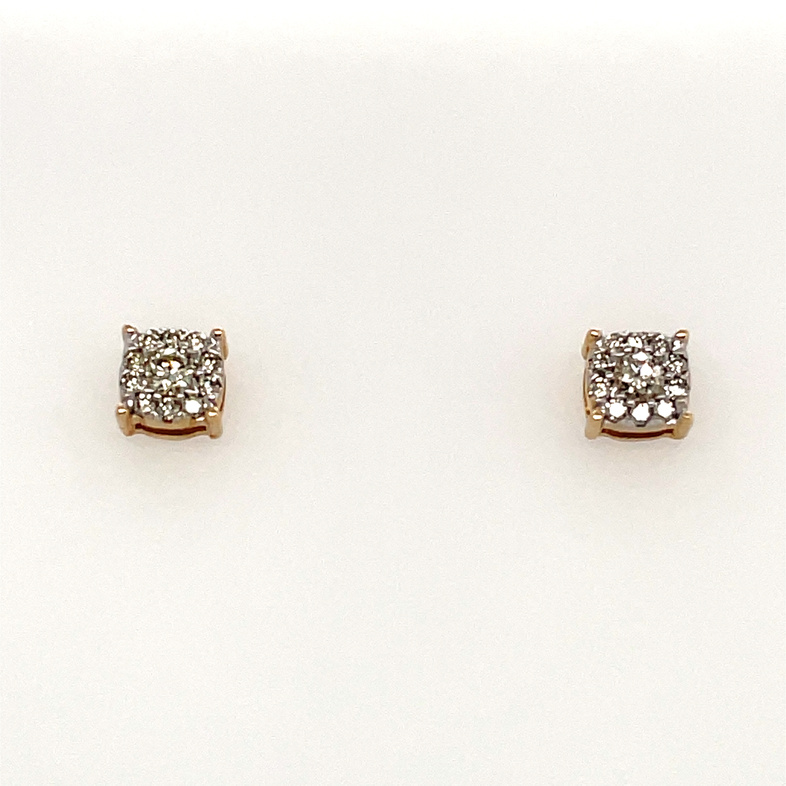 1/3CTW DIAMOND CUSHION FLOWER CLUSTER STUD EARRINGS CONTAINING: 22 ROUND DIAMONDS; 10KY
