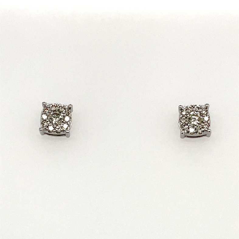 1/3CTW DIAMOND CUSHION FLOWER CLUSTER STUD EARRINGS CONTAINING: 22 ROUND DIAMONDS; 10KW