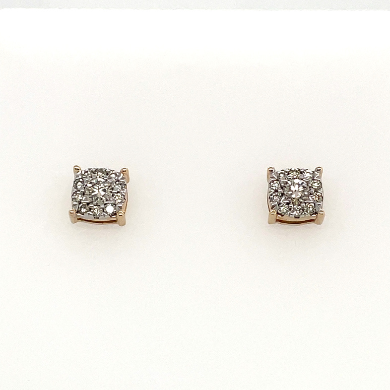 5/8CTW DIAMOND CUSHION FLOWER CLUSTER STUD EARRINGS CONTAINING: 22 ROUND DIAMONDS; 10KY