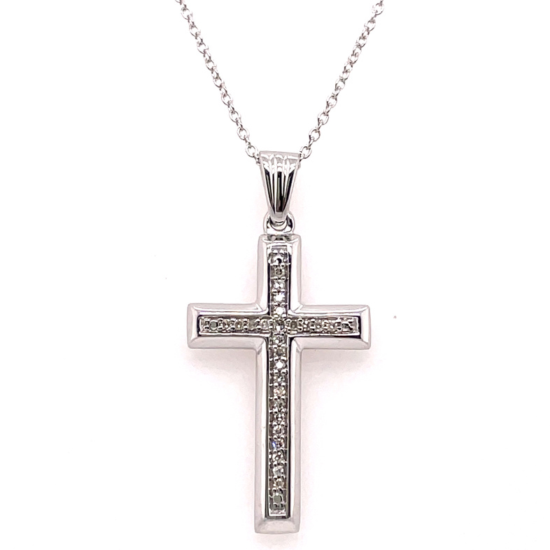 LDS 0.10CTW DIAMOND CROSS PENDANT/CHAIN CONTAINING: 25 ROUND DIAMONDS; STERLING SILVER CHAIN INCLUDED