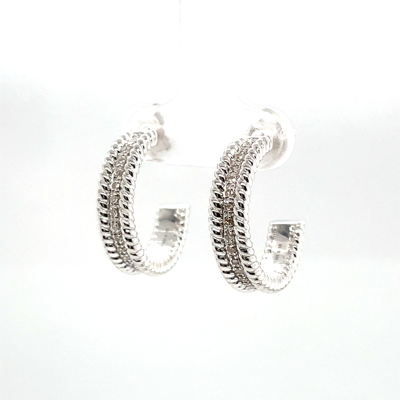 .15CTW DIAMOND CABLE-EDGE ROUND HOOP EARRINGS; STERLING SILVER