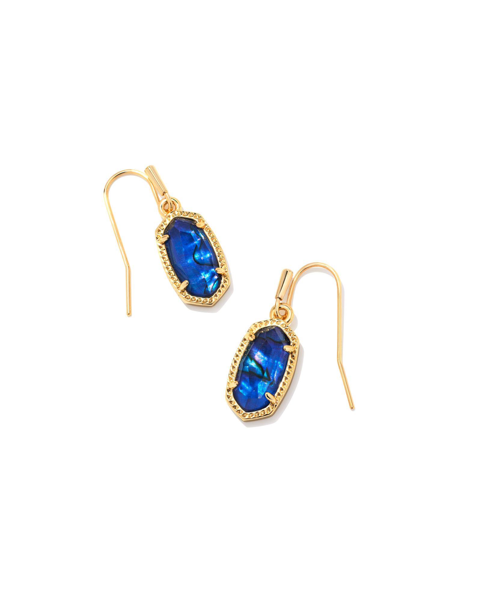 KENDRA SCOTT LEE NAVY ABALONE GOLD TONE EARRINGS