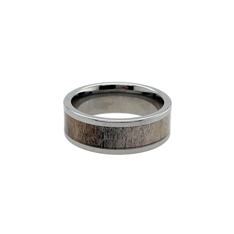 GTS 8MM TUNGSTEN PIPE-CUT; HIGH-POLISH BAND WITH ANTLER INLAY; SIZE 10