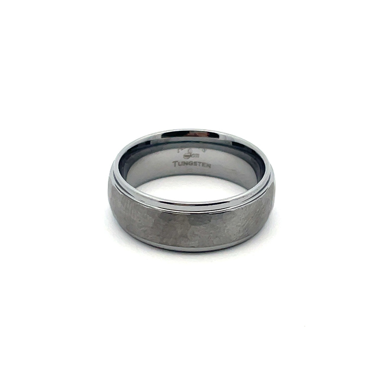 8MM TUNGSTEN DOME STEP EDGE HAMMERED FINISH BAND SIZE 10.5