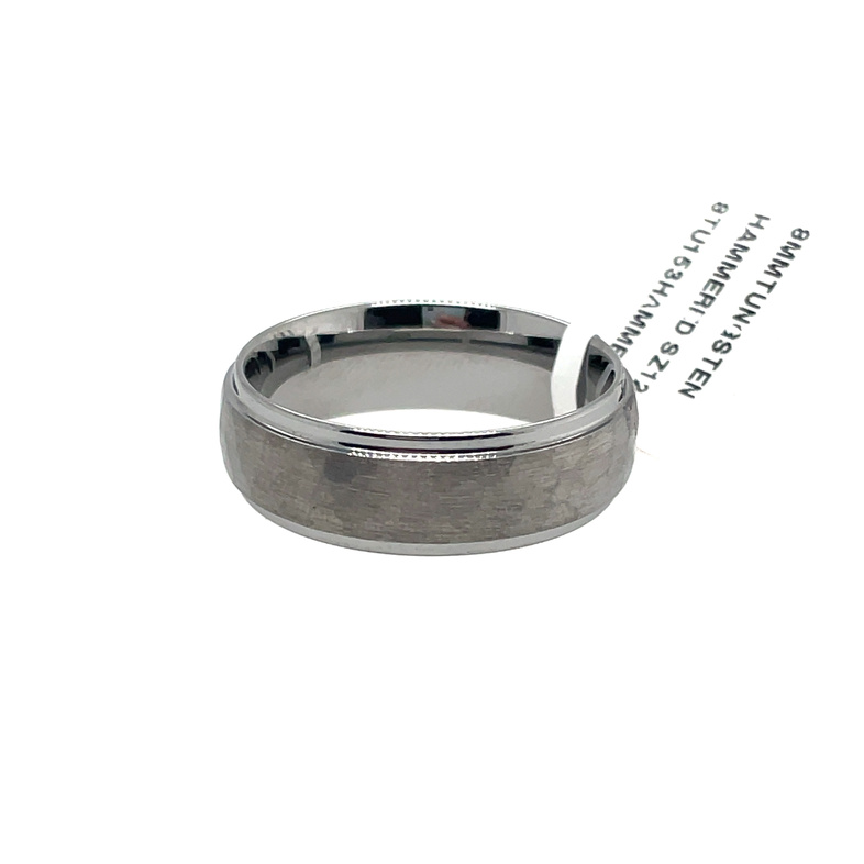 8MM TUNGSTEN DOME STEP EDGE HAMMERED FINISH BAND SIZE 12