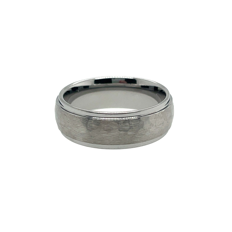 8MM TUNGSTEN DOME STEP EDGE HAMMERED FINISH BAND SIZE 11