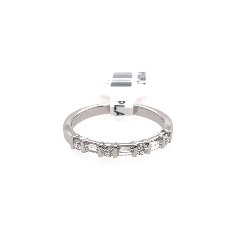 .36CTW DIAMOND BAND WITH ALTERNATING HALF-BEZEL SET ROUND AND BAGUETTE DIAMONDS CONTAINING: 4 ROUND DIAMONDS; .18CTW; + 3 BAGUETTE DIAMONDS; .18CTW; PLATINUM