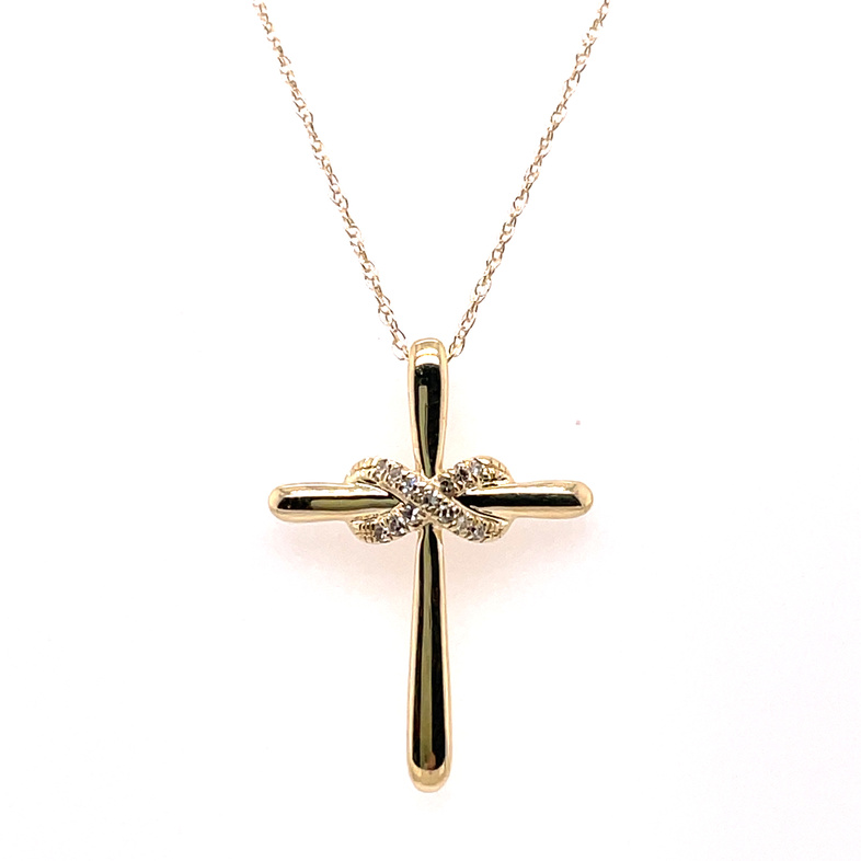 LDS 0.05CTW DIAMOND CROSS PENDANT/CHAIN CONTAINING: 13 ROUND DIAMONDS; 10KY CHAIN INCLUDED