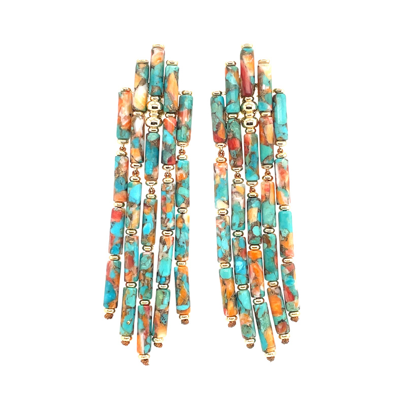 KENDRA SCOTT EMBER BRONZE VEINED TURQUOISE/RED OYSTER GOLD TONE STATEMENT EARRINGS
