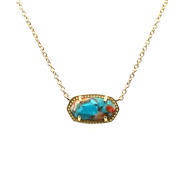 KENDRA SCOTT ELISA BRONZE VEINED TURQUOISE RED OYSTER GOLD TONE NECKLACE