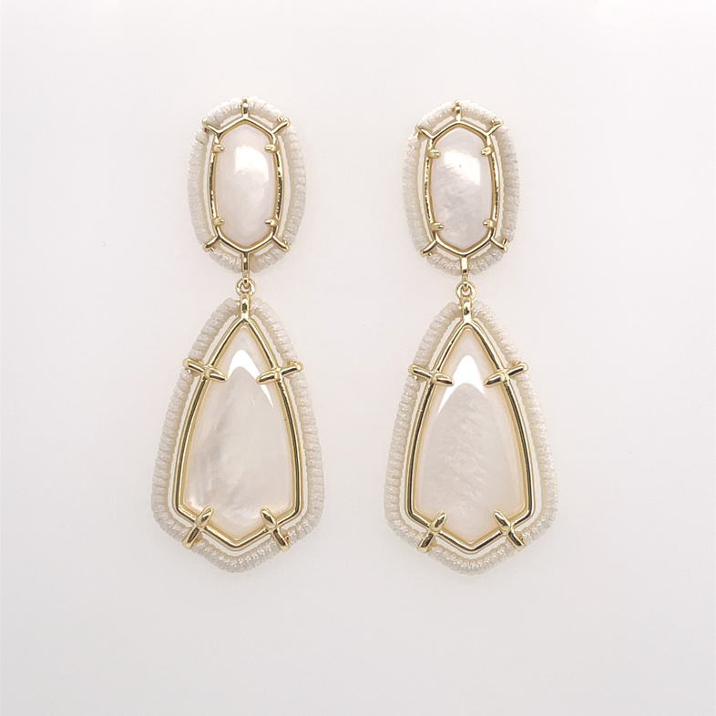 KENDRA SCOTT THREADED CAMRY WHITE MOTHER OF PEARL GOLD TONE STATEMENT EARRINGS