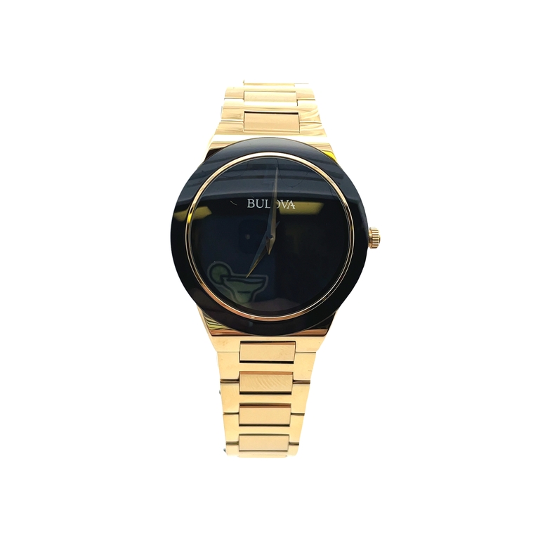 BULOVA MILLENIA 32MM ROUND BLACK DIAL WATCH; LINK BRACELET; GOLD TONE
