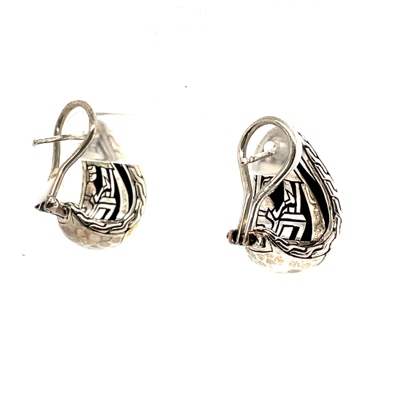 JOHN HARDY HAMMERED GOLD & SILVER BUDDHA BELLY EARRINGS; SILVER/18KY