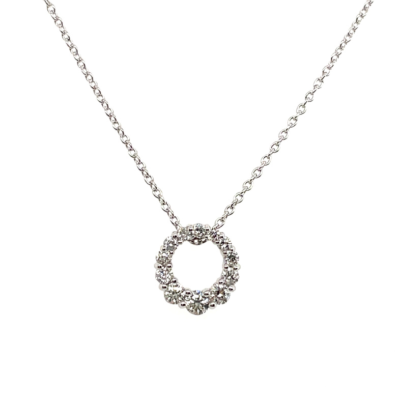 SUPER MAN MADE LAB CREATED 1/4CTW OPEN-CIRCLE PENDANT/CHAIN WITH 12 ROUND GRADUATED DIAMONDS; 14KW CHAIN INCLUDED