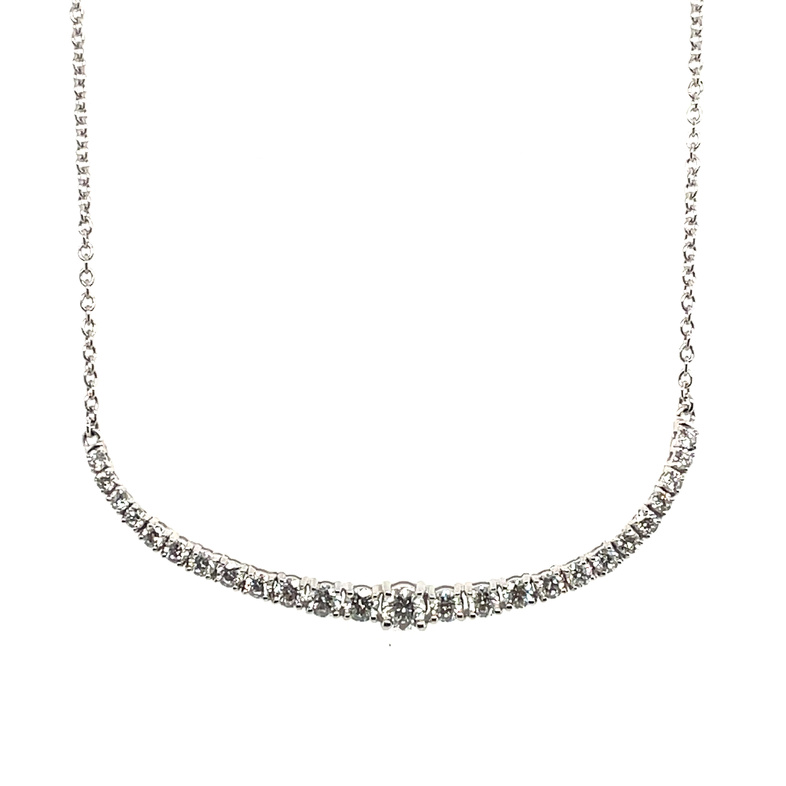 SUPER MAN MADE LAB CREATED 1 1/2CTW DIAMOND CURVED BAR NECKLACE CONTAINING: 25 ROUND DIAMONDS; 14KW