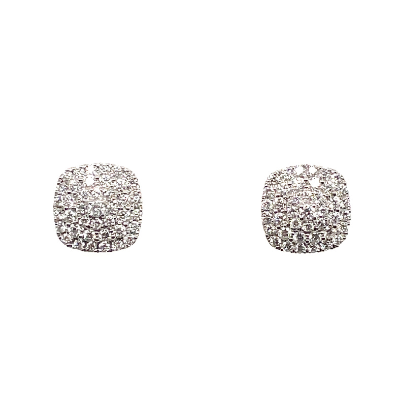 SUPER MAN MADE LAB CREATED 1CTW; CUSHION CLUSTER 82 ROUND DIAMOND STUD EARRINGS; 14KW