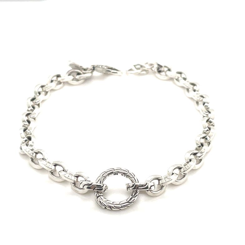 JOHN HARDY CLASSIC CHAIN AMULET CONNECTOR SILVER KNIFE-EDGE 5.5MM CHAIN BRACELET WITH LOBSTER CLASP; SIZE MEDIUM