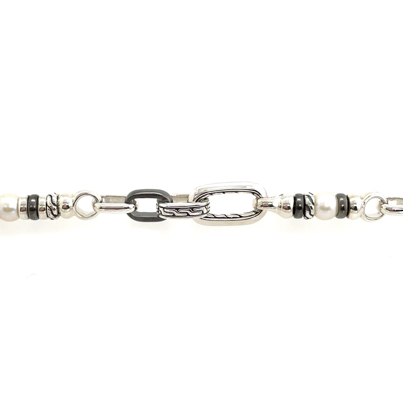 JOHN HARDY CLASSIC CHAIN SILVER 5-5.5MM CULTURED FRESHWATER PEARL BRACELET WITH BLACK RHODIUM