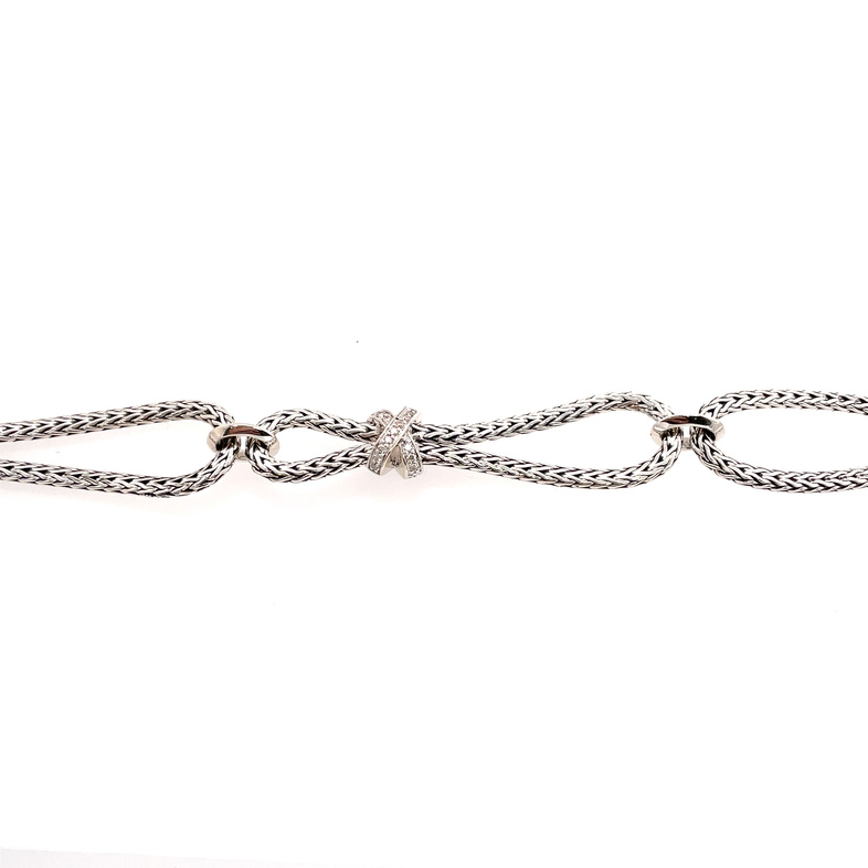 JOHN HARDY CLASSIC CHAIN SILVER DIAMOND PAVE KNIFE EDGE 2.5MM MINI CHAIN BRACELET WITH LOBSTER CLASP