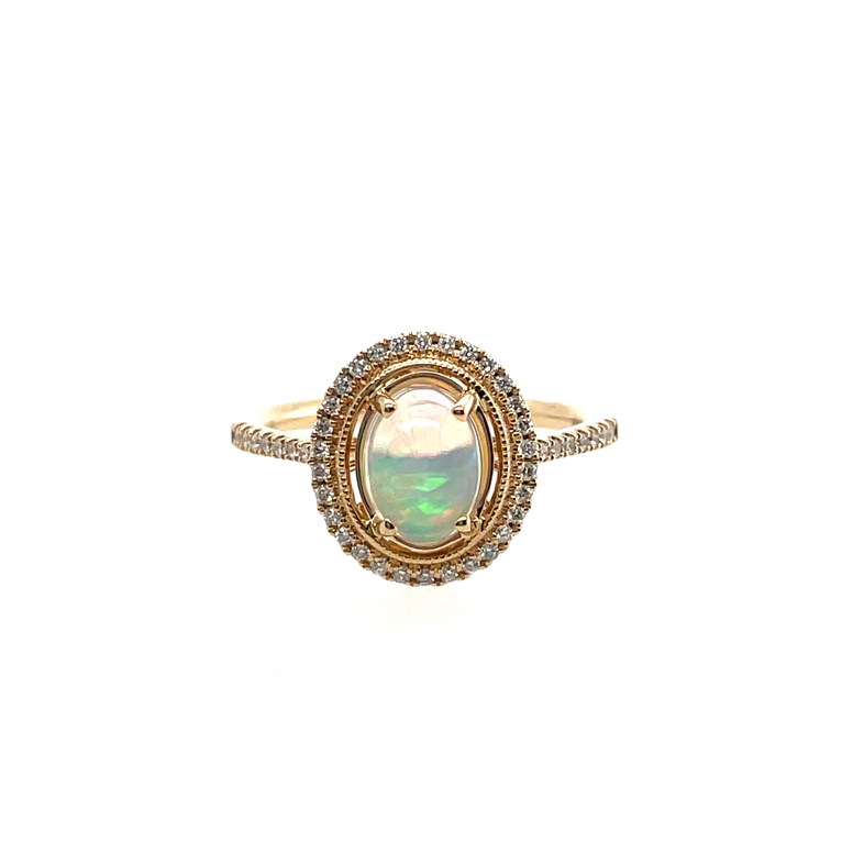 Oval Opal and Halo Diamond Ring