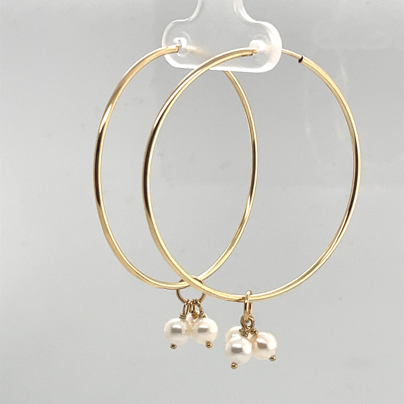 CATHY COOK TRIPLE PEARL DROPS ACCENT ROUND HOOP EARRINGS; GOLDFILL
