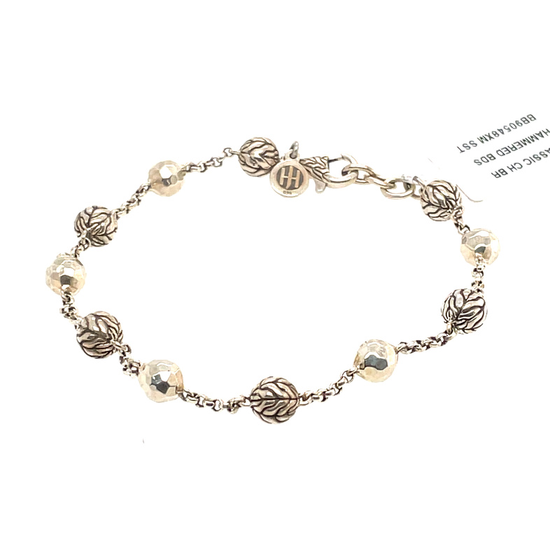 JOHN HARDY CLASSIC CHAIN HAMMERED SILVER BEAD 6MM BRACELET WITH LOBSTER CLASP; SZ M